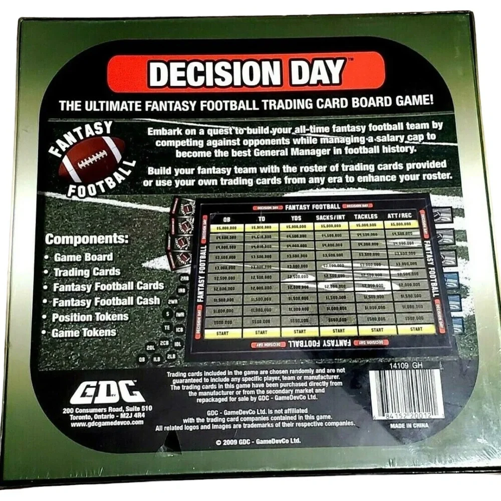 Sunday Night NFL Decision Day Fantasy Football League‎ Board Game Trading Cards